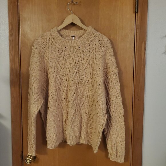 Free People Isla Cable Tunic Sweater Womens Large Camel Color Oversized - Picture 6 of 9